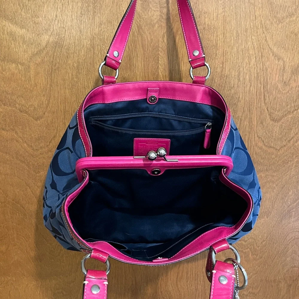COACH Navy and Pink Purse with Charms - Picture 5 of 9